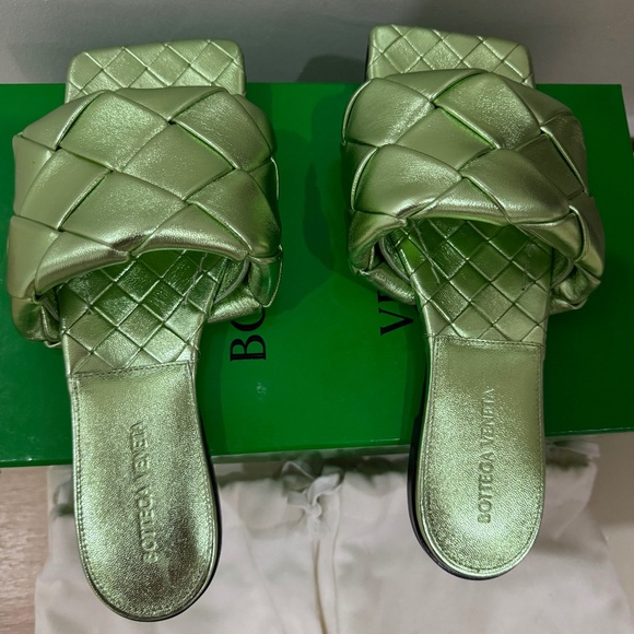 Bottega venetta metallic green flat sandals size 38.5 - Picture 1 of 7